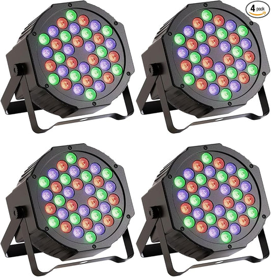 LED Par Lights 36 LED Stage Lights 7 Modes RGB DJ Lights with Sound Activated Remote and DMX Control DJ Uplighting for Birthday Party Events Wedding Christmas Stage Lighting (4 Packs)