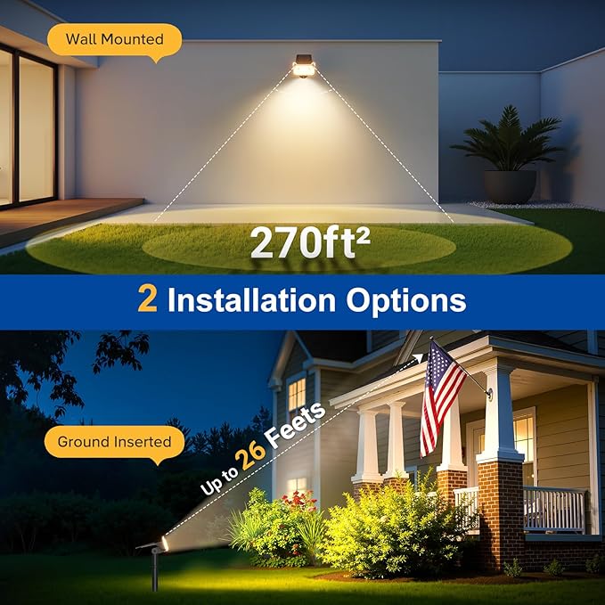 LETMY Solar Spot Lights Outdoor Waterproof with Bigger LED, Auto ON/Off 135°Adjustable Solar Lights Outdoor, 2-in-1 Wall Lights & 2 Modes Landscape Spotlights for Tree Yard Pathway Garden Decor 2Pack