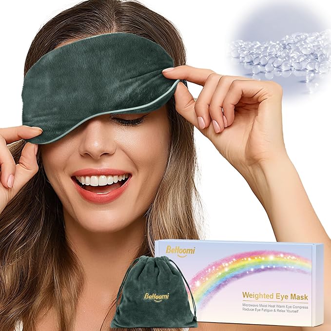 Heated Eye Mask Warm Compress for Eyes, Soothing Weighted Eye Mask for Sleeping, Microwave Moist Heating Pad Hot Compress for Eyes Relaxation, Reusable Sleep Mask for Home, Office (Grey)