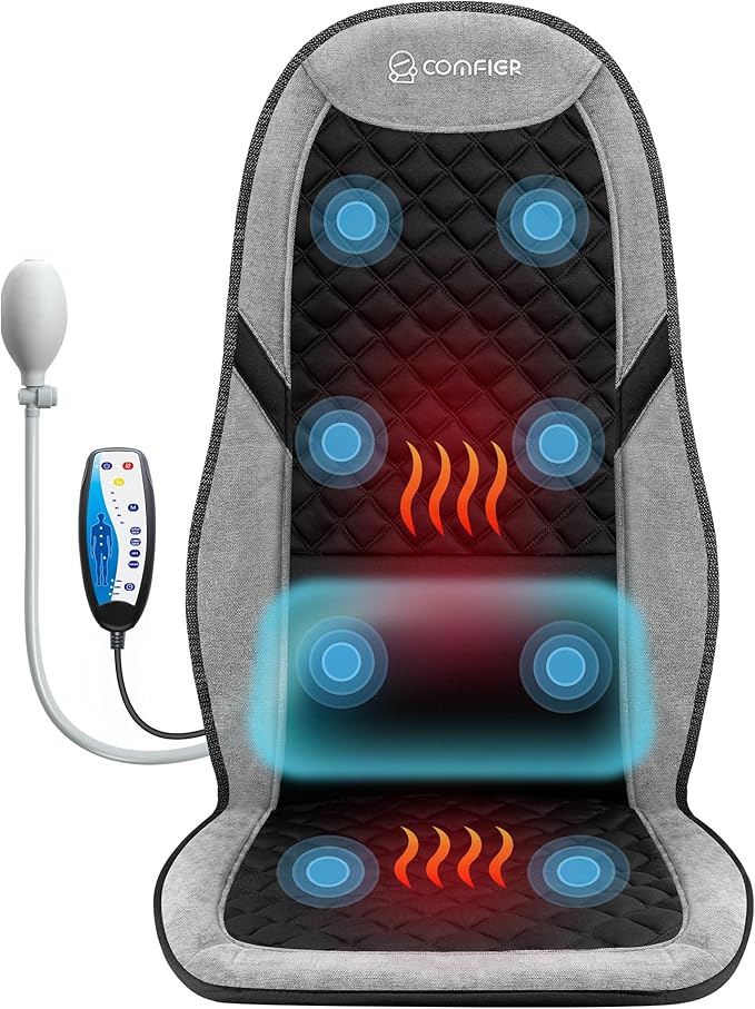 COMFIER Back Massager with Heat,Massage Chair Pad,Massage Seat Cushion with Adjustable Lumbar Support,Back Massage for Pain Relief,Chair Massager for Recliner,Office,Gifts for Dad,Mom