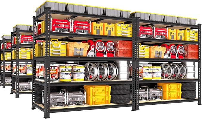 PrimeZone Heavy Duty Garage Storage Shelves - 48" W X 24" D X 72" H Adjustable Metal Shelving Unit, 5 Tier Industrial Shelves for Storage Standing Utility Rack for Warehouse, Basement, Black, 6 Pack