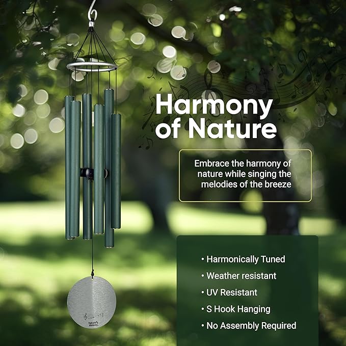 Nature’s Melody Aureole Tunes Wind Chimes – Outdoor Windchime with 6 Tubes Tuned to C Pentatonic Scale, 100% Rustproof Aluminum, Powder Finish & S Hook Hanger for Sympathy, Memorial Gift or Zen Garden