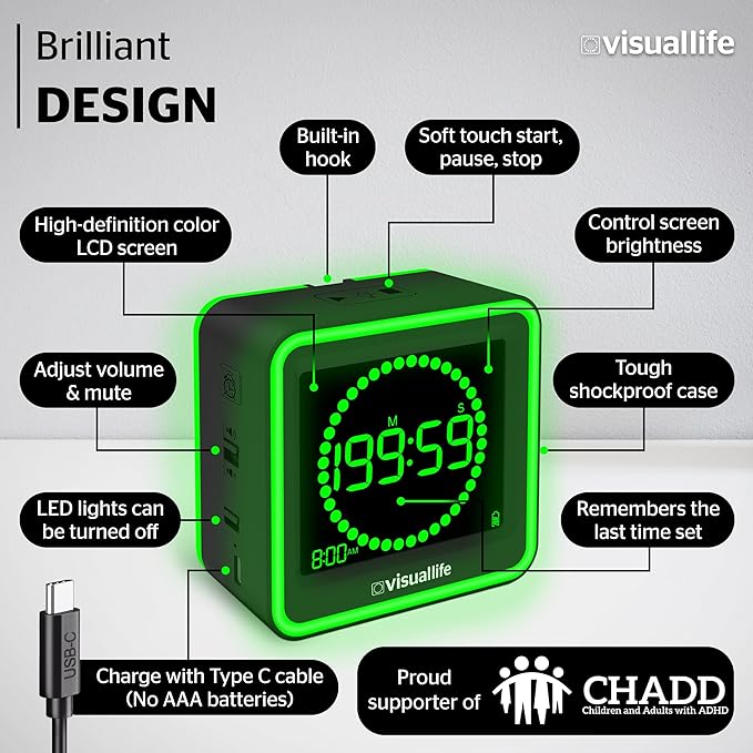 Visual Timer for Kids, Adults, ADHD, Autism & Dyslexia - New Timed Color Cues Anchor Focus, Track Progress & Guide Transitions - For Home, Teacher Classrooms, Homeschool, Business & Groups