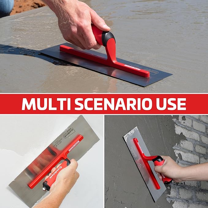 Goldblatt RED Stainless Steel Finishing Trowel, 12"x 4" Professional Drywall Masonry Trowel with Soft Grip Handle, Lightweight Magnesium Shank, Plastering Trowel for Sheetrock Wallboard Plasterboard