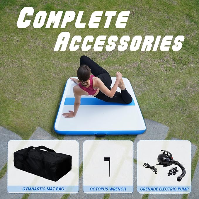 Tuxedo Sailor Inflatable Gymnastics Mat with Electric Pump, Storage Bag, Repair Kit–Air Mat for Home Training, Cheerleading, Yoga