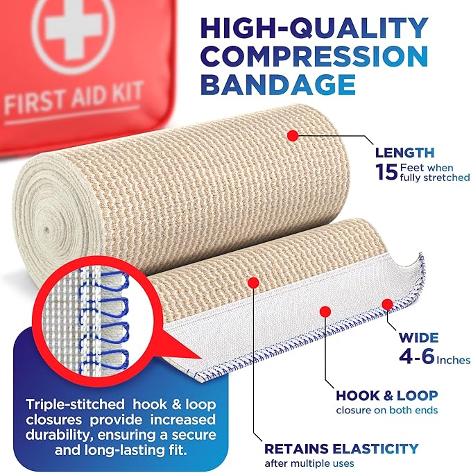 Premium Elastic Bandage Wrap - 4k (2x6in, 2x4in) - Self-Closing Strong Compression Bandage Wrap for Waist, Legs, Elbow and Knee