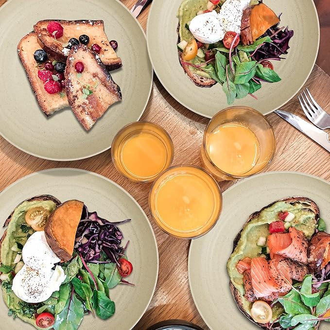 Wheat Straw Plates - 8 Inch Unbreakable Dinner Plates Set of 8 - Dishwasher & Microwave Safe Plastic Plates Reusable - Lightweight Small Plates for kitchen,R.V. (Beige)