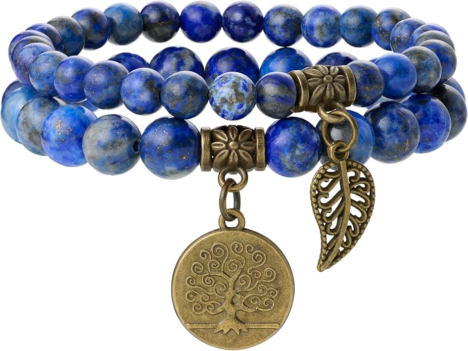 Bivei Natural Semi Precious Gemstone beads bracelet for women - Life Tree and Leaf Charm Energy Reiki Crystal Stretch Bracelets