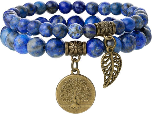 Bivei Natural Semi Precious Gemstone beads bracelet for women - Life Tree and Leaf Charm Energy Reiki Crystal Stretch Bracelets