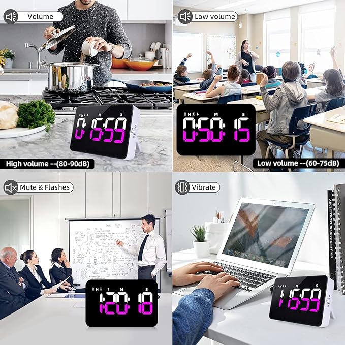 Kitchen Digital Timer, Count Down Up, Rechargeable, Vibration Mode Adjustable Volume and Brightness LED Display, Time Management Cook, Desk, Kids Adults Study Teaching, Kitchen Gadgets