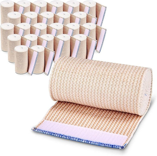 Premium Elastic Bandage Wrap (4” Wide, 25 Pack) - Nexskin Latex Free Athletic/Medical Compression Bandages Hook & Loop Fasteners at Both Ends - Lifetime Washable & Reusable Bandages