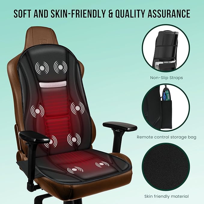 Snailax Vibration Back Massager with Heat, Seat Massager with 8 Vibrating Motors & 5 Modes, Chair Massager Cushion, Massage Pad for Chair, Office, Gifts for Lover
