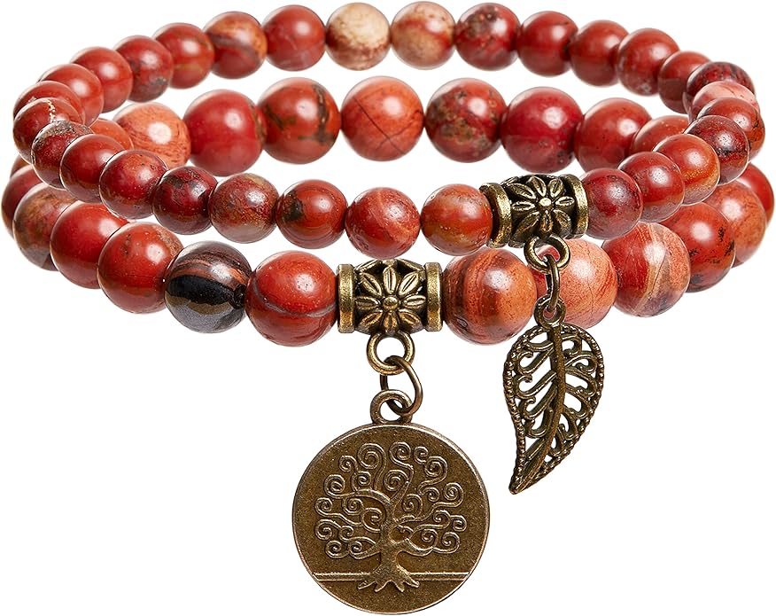 Bivei Natural Semi Precious Gemstone beads bracelet for women - Life Tree and Leaf Charm Energy Reiki Crystal Stretch Bracelets