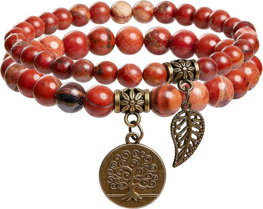 Bivei Natural Semi Precious Gemstone beads bracelet for women - Life Tree and Leaf Charm Energy Reiki Crystal Stretch Bracelets