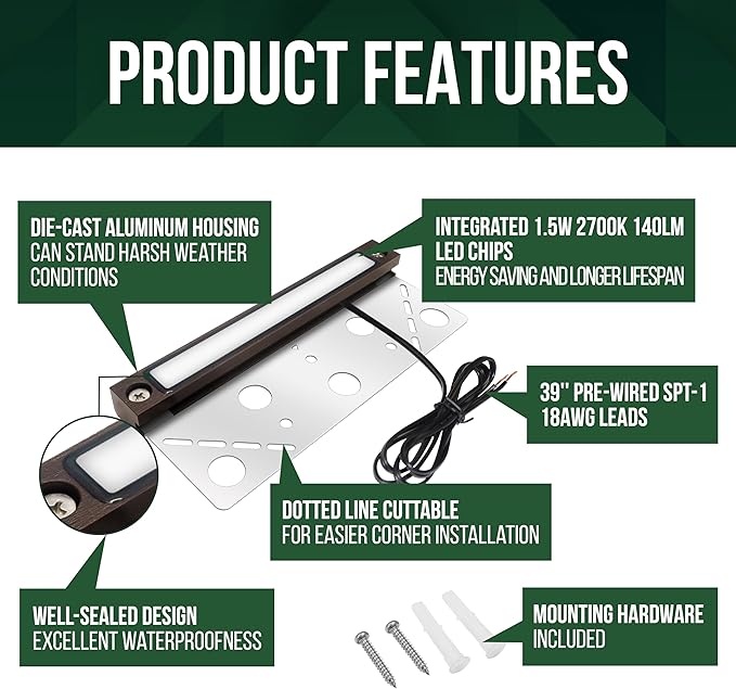 GKOLED 20Pack 6.8 Inches Hardscape Lights, Low Voltage Retaining Wall Lighting with Frosted Lens, 12V AC/DC Paver Light with 1.5W 2700K LED Chips, Outdoor Landscape Step Lights, Die-cast Aluminum