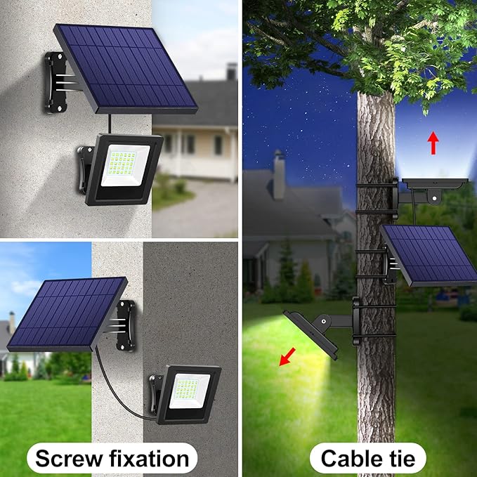 Solar Lights Outdoor Bright Solar Flood Lights 4400mAh 5500K Dusk to Dawn Led Solar Security Light Auto On/Off with 16.4FT Cable IP65 Waterproof for Outside Barn Garden Garage Yard Patio
