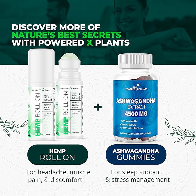 Hemp Oil Roll On - Menthol Rub with Boswellia & Arnica - 12,000mg Extra Strength Oil for Muscle Discomfort by Powered X Plants - Pack of 2, 3 fl.oz.