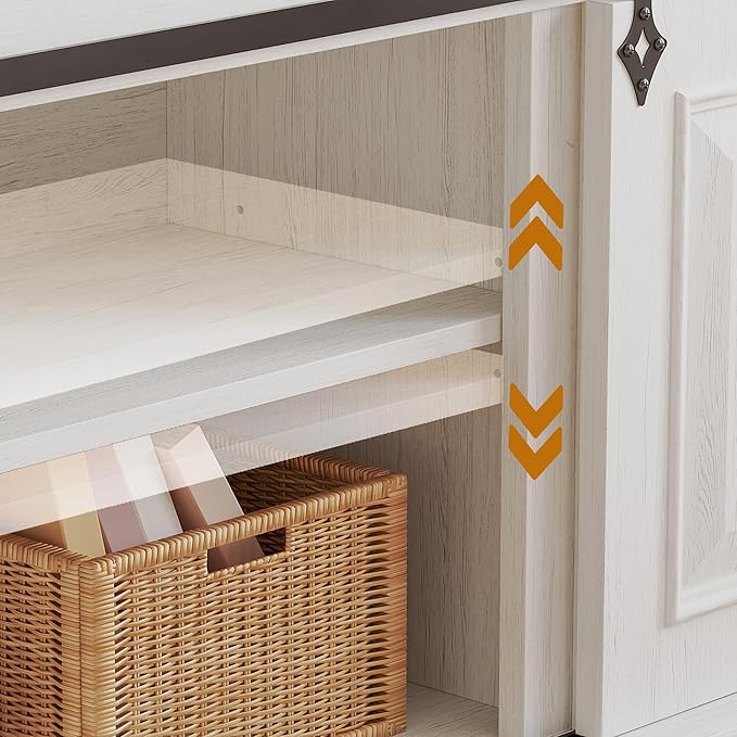 IRONCK Farmhouse TV Stand for 65+ Inch TV, 59" Entertainment Center with Storage Cabinets and Sliding Barn Door, Media Console for Living Room, White