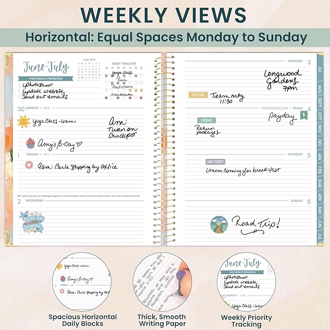 bloom daily planners HARDCOVER 2025-2026 (8.5" x 11") Academic Year Day Planner (July 2025 - July 2026) - Task Goal Organizer - Monthly & Weekly Inspirational Agenda Book - Painted Peonies