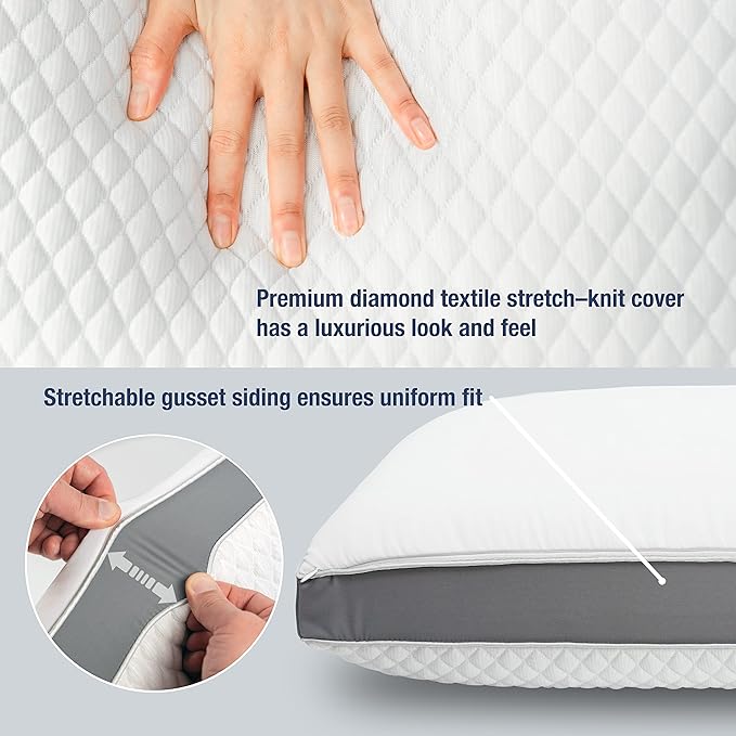 The Perfect Pillow Dual Temperature Memory Foam Pillow with Adjustable/Removable Layers for Back, Stomach, & Side Sleepers - Luxury Custom Loft Bed Pillow for Sleeping - Standard