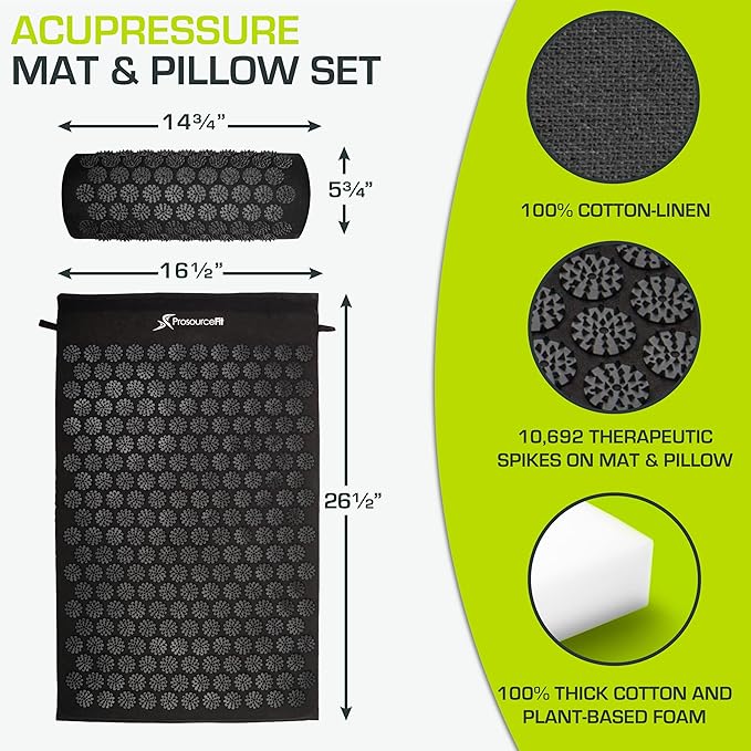 ProsourceFit Acupressure Mat and Pillow Set for Back/Neck Pain Relief and Muscle Relaxation