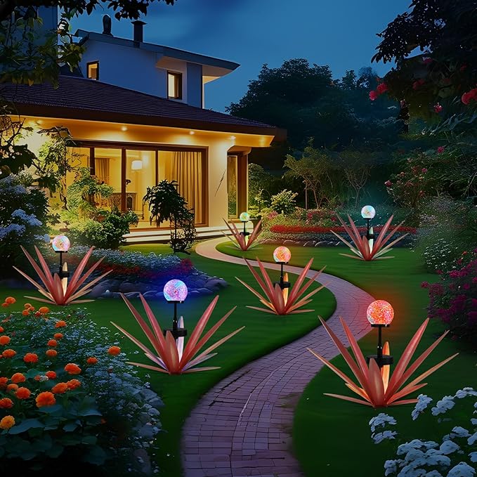 2pcs Tequila Rustic Sculpture Metal Yard Decor Hand Painted Metal Agave Garden Statue Red