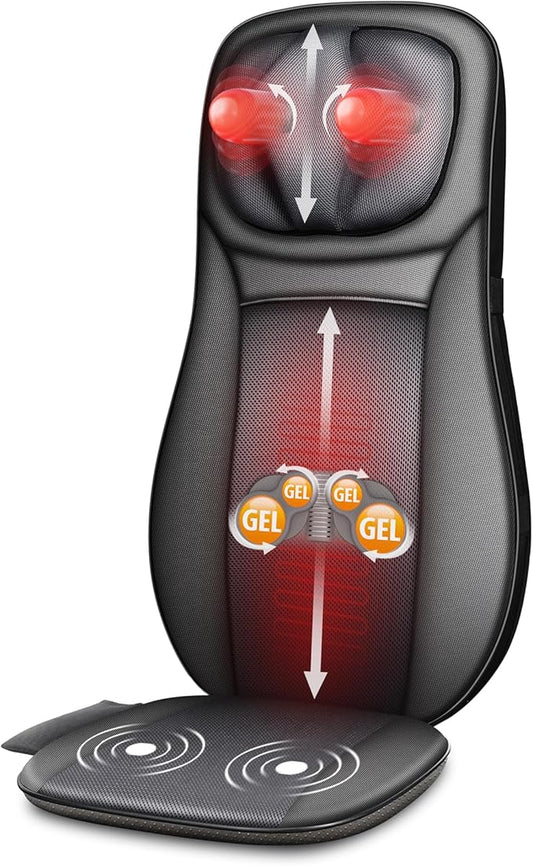 Snailax Shiatsu Back Massager with Heat, Chair Massager for Neck, Back and Shoulders,Gel Modes Massage Cushion,Adjustable Height Massage Seat,Gifts