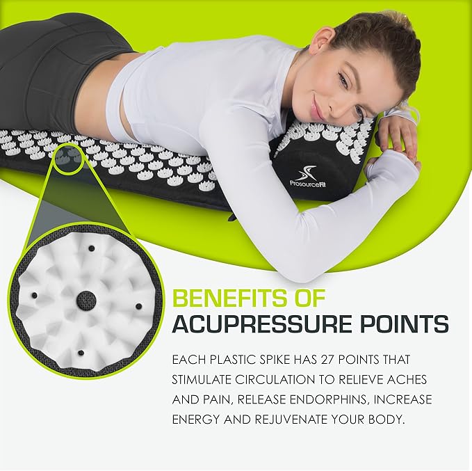 ProsourceFit Acupressure Mat and Pillow Set for Back/Neck Pain Relief and Muscle Relaxation