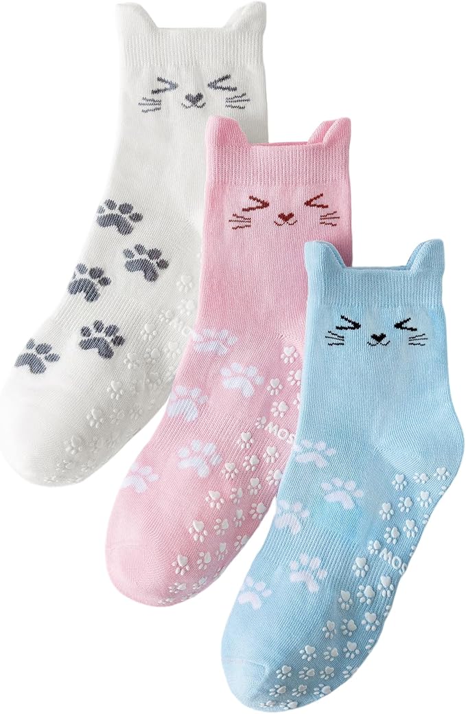 Yawlsow Pilates Grip Socks for Women Cute Yoga Grippy Non Slip Non Skid Cat Socks with Cat Paw Gripper for Barre Workout