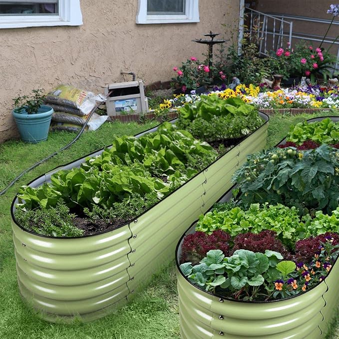 Olle Galvanized Raised Garden Bed Elevated Raised Garden Bed Metal 17" Tall 12-in-1 Grow Herbs and Vegetables Home Garden for Outdoor Backyard, Sage Green 17" Tall