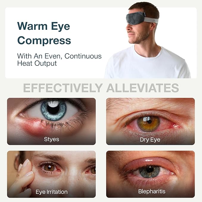 MyHalos® Heated Eye Compress & Stye Eye Treatment for Dry Eyes - Washable Warm Stye Compress -Reversible Moist Heat Eye Mask for Blepharitis & MGD - Eye Stye Heat Compress - Stye Treatment Patch