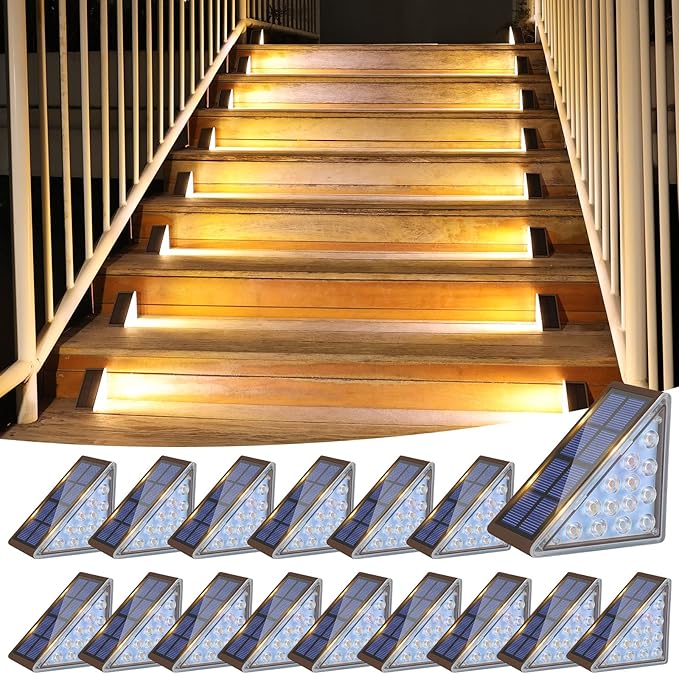 VOLISUN Solar Step Lights Outdoor Waterproof, LED Outdoor Stair Lights, Solar Step Light for Outside, Deck Light Decor for Stair,Front Porch and Patio(Brown,16 Pack)