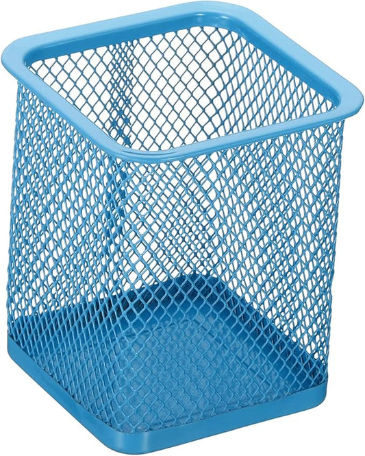 PATIKIL Mesh Pen Holder, Pencil Holder Pencil Basket Pen Cup Locker Organizer Square Makeup Brush Holder for Desk Accessories, Blue