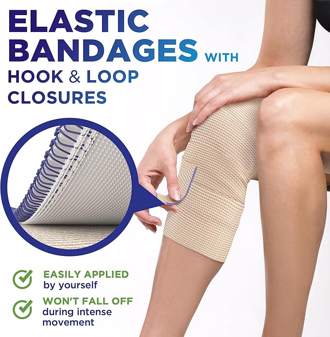 Premium Elastic Bandage Wrap - 4k (2x6in, 2x4in) - Self-Closing Strong Compression Bandage Wrap for Waist, Legs, Elbow and Knee
