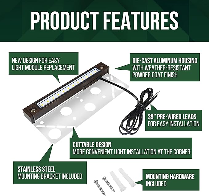 GKOLED 8-Pack Replaceable 6.8" LED Hardscape Lights, Low Voltage Retaining Wall Light, Paver Wall Hardscape Lighting, Outdoor Landscape Step Lights, 12VAC/DC 1.5W 2700K, Die-cast Aluminum Housing