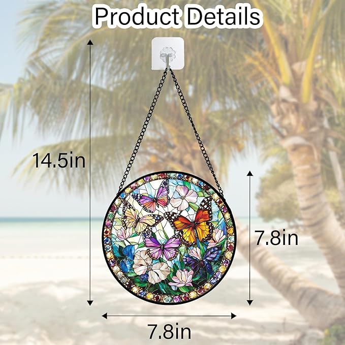Stained Glass Window Hanging, Colorful Butterfly Suncatcher for Doors Home Sun Catchers Decoration and Christmas, Mother's Day Birthday Gifts for Women, Men, and Mom 7.8 in