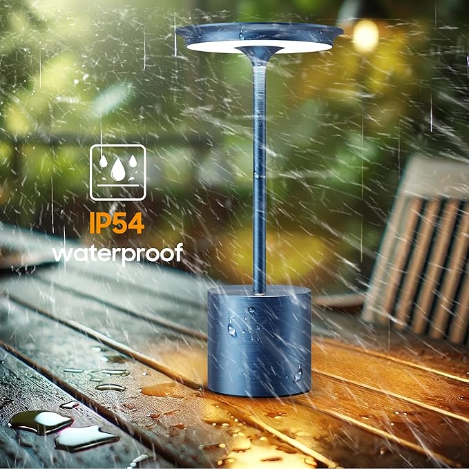 Cordless Table Lamp, Portable Rechargeable 6000mAh Outdoor Table Lamp, 3 Color Stepless Dimming Battery Powered Lamp, LED Table Light for Dinner/Restaurant/Outdoor (Blue)