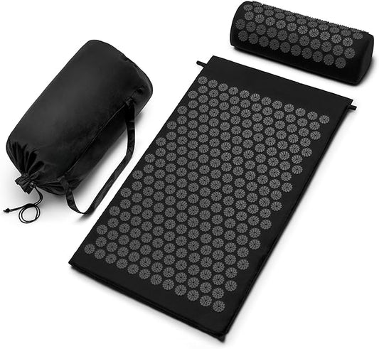 Sivan Health and Fitness Acupressure Mat and Pillow Set - Grounding Mat for Stress, Back & Neck Pain - Acupuncture Point Massage Mat for Muscle Relaxation, Sciatica, & Meditation - Includes Carry Bag