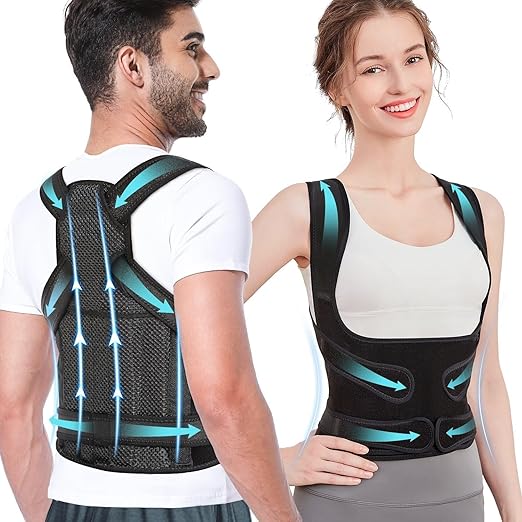 Posture Corrector for Women and Men – Back Brace for Posture Support and Pain Relief – Adjustable Back Straightener and Scoliosis Posture Corrector – Corrector de Postura (Black, Medium)