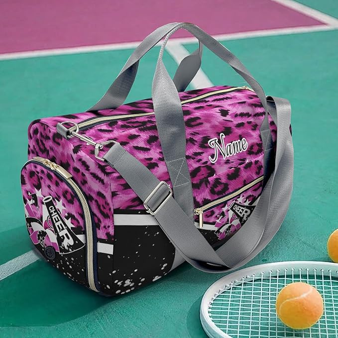 Cheer Cheerleader Personalized Duffel Bag Customized Yoga Sport Bags with Name Travel Duffel Bag Shoulder Bag Rose Powder Weekender Bags with Shoe Compartments