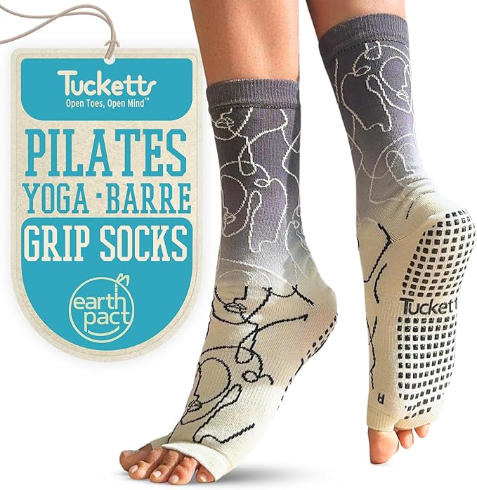 Tucketts Crew Toeless Non-Slip Grip Socks - Anti Skid Yoga, Barre, Pilates, Home & Leisure, Pedicure