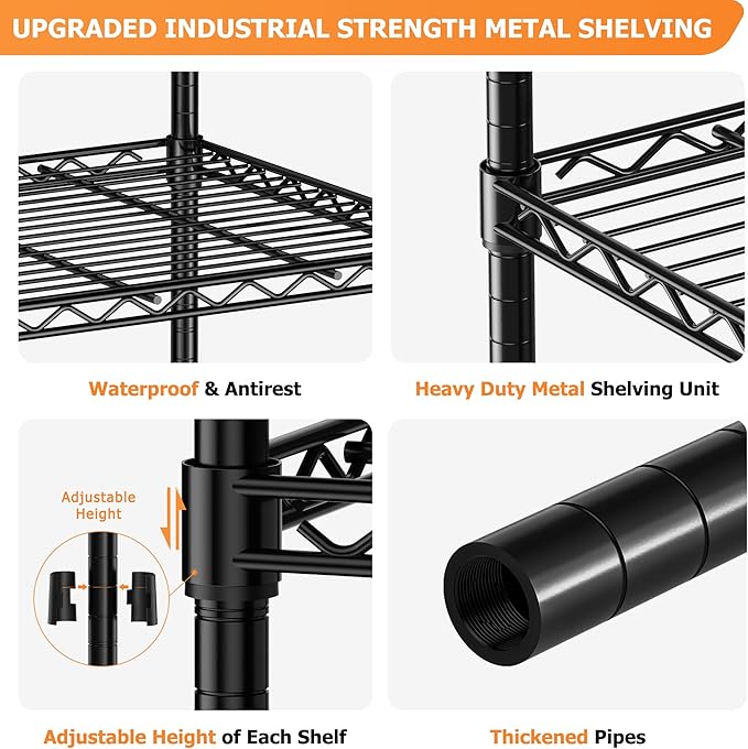 Storage Shelves Heavy Duty, 45" W x 20" D x 72" H Garage Shelving Unit Loads 2000LBS, 5-Tier Adjustable Metal Utility Rack, Wire Shelf for Kitchen, Laundry Room, Pantry, Warehouse, Basement