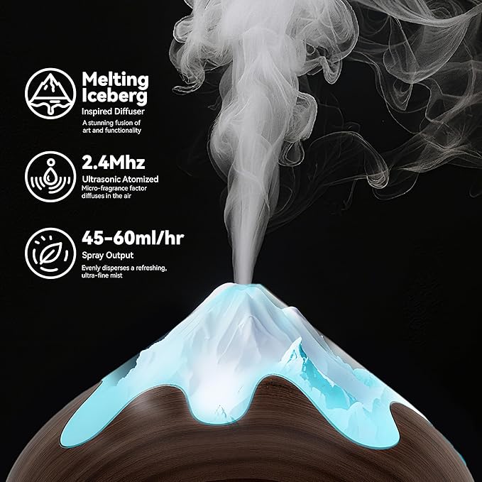 500ML Essential Oil Diffuser, Aromatherapy Diffuser with Remote Control, Multifunctional Air Diffusers for Home Office Room, Fragrance Aroma Diffuser with 7 Color LED & 2 Mist Mode, Dark Brown