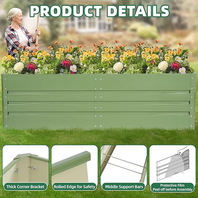 G GOOD GAIN 6x3x1.8ft Raised Garden Bed - Metal Planter Box Outdoor with Weed Barrier Fabric | Deep Root Raised Beds for Gardening Vegetables Flowers Herb Fruits (Olive Green)
