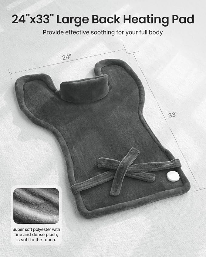 RENPHO Electric Heating Pad for Back Pain Relief, Birthday Christmas Gifts for Women Men Mom Dad Elderly, FSA Eligible Items Only List, Large Heat Pad for Neck Shoulders, 24"x33", ETL Certified, Gray