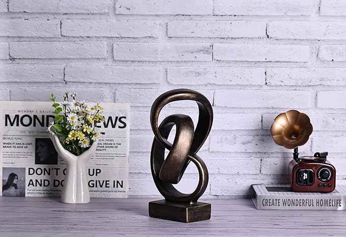 Modern Abstract Knot Sculpture, Artistic Mobius Inspired Resin Decor, Elegant Home and Office Decor, Perfect for Shelves, Desktops, and Mantles, Ideal Gift for Birthdays, Housewarmings (Bronze)