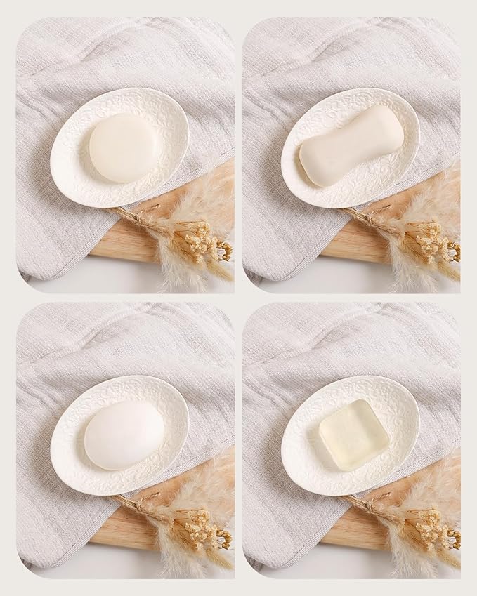 Bathroom Accessories Set with Embossed Design 4PCS, Ceramic White Bathroom Accessory Set Bathroom Toothbrush Holder Set Home Decor, 1 Soap Dispenser 13.5oz, 2 Tumbler Cup, 1 Soap Dish, ANTIS'S HOME