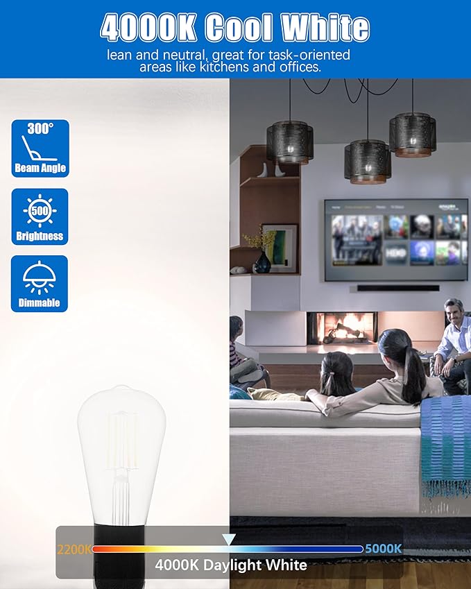 MASTERY MART 120 Pack Vintage LED Edison Bulbs, E26 Led Bulb 5.5W Equivalent to 60W, Dimmable, 4000K Cool White, High Brightness ST58 Antique LED Filament Bulbs, Clear Glass