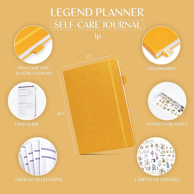Legend Self-Care Journal – Guided Daily Reflection Journal to Support Mental & Physical Health – Daily Mood, Meditation & Personal Development Notebook – 7.1x10.5”, Lasts 3 Months (Yellow)