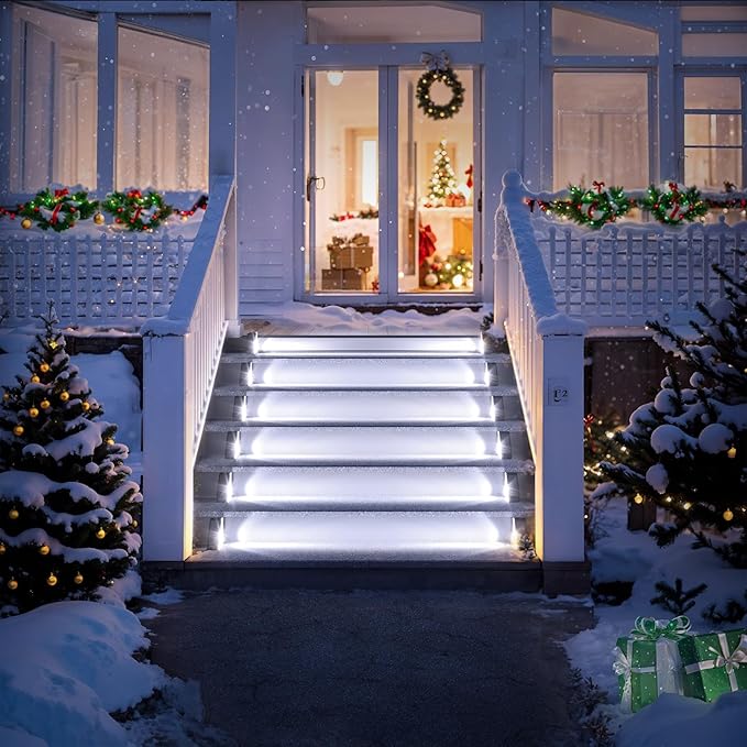 ROSHWEY Solar Stair Lights Outdoor Waterproof, 12 Pack Solar Powered Step Lights for Outside, Triangle Deck Step Light, Outdoor Decor Lighting for Front Porch, Backyard, Patio, Cool White